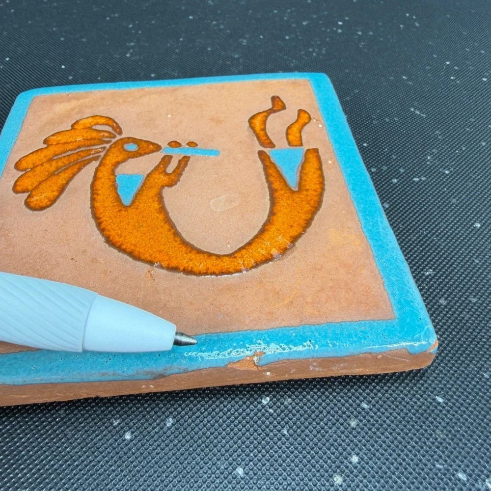 Tecate Mexico Kokopelli Terracotta Tiles Set of 4 Turquoise Orange 4in Coasters